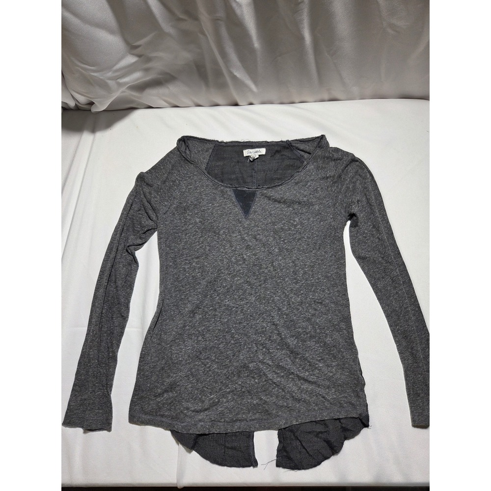 Aeropostale Womens Small Grey Long Sleeve Mixed Media Sheer‎ Back Slit Top